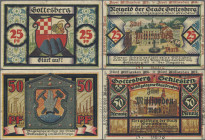 Deutschland - Notgeld - Ehemalige Ostgebiete: Gottesberg, Schlesien, Stadt, 2 Mrd. Mark auf 25 Pf., Erh. III, 5 Mrd. Mark auf 50 Pf., Erh. I, o. D., ü...