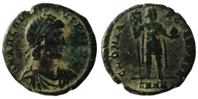 Arcadius. (383-388 AD). Follis. Nicomedia. Obv: D N ARCADIVS P F AVG. diademed and armed bust of Arcadius right ; hand of God above. Rev: GLORIA ROMAN...