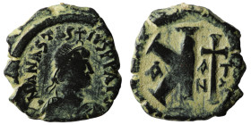 Anastasius I. (491-518 AD). 1/2 Follis. Antioch. Obv: D N ANASTAIUS P P AVG. diademed bust of Anastasius right. Rev: cross and K. sandpatina. 26mm, 8,...