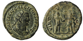 Gallienus. (253-268 AD). BI Antoninianus. Antioch. Obv: IMP CP LIC GALLIENVS PF AVG. cuirassed bust of Gallienus right. Rev: VIRTVS AVGG. Valerian and...
