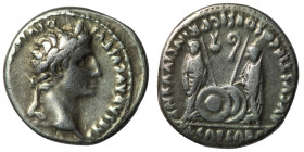 Augustus. (2 BC - 4 AD) AR Denar. Lugdunum. Obv: CAESAR AVGVSTVS DIVI F PATER PATRIAE. laureate bust of Augustus right. Rev: AVGVSTI F COS DESIG PRINC...