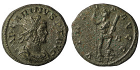 Carinus. (283-285 AD). BI Antoninian. Lugdunum. Obv: IMP C M AVR CARINVS AVG. radiate and cuirassed bust of Carinus right. Rev: VIRTVS AVGG. Virtus st...