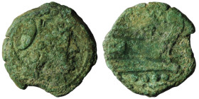 Roman Republic. (211-206 BC) Æ Triens. Obv: helmeted head of Minerva right. Rev: galley prow right. 24mm, 6,40g