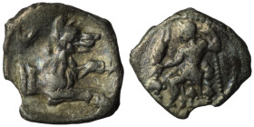 Lykaonia. Laranda. (324-323 BC) AR Obol. Obv: Baaltras seated left. Rev: forepart of wolf right. 11mm, 0,51g