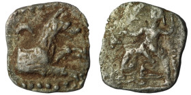 Lykaonia. Laranda. (324-323 BC) AR Obol. Obv: Baaltras seated left. Rev: forepart of wolf right. 8mm, 0,53g