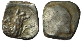 Lykaonia. Laranda. (324-323 BC) AR Obol. Obv: Baaltras seated left. Rev: forepart of wolf right. 8mm, 0,59g
