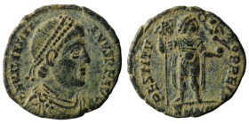 Valentinian I. (364-375 AD). Æ Follis. Nicomedia. Obv: D N VALENTINIANVS P F AVG. pearl-diademed bust of Valentinian I. right. Rev: RESTITVT ORBIS. em...
