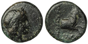 Aeolis. Aigai. (2.-1. Century BC). Bronze Æ. Obv: head of Apollo right. Rev: forepart of horse right. 13mm, 2,07g