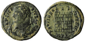 Licinius I. (321-323 AD). Follis. Antioch. Obv: IMP LICINIVS AVG. laureate bust of Licinius left. Rev: PROVIDENTIAE AVGG. Campgate with two turrets. 1...