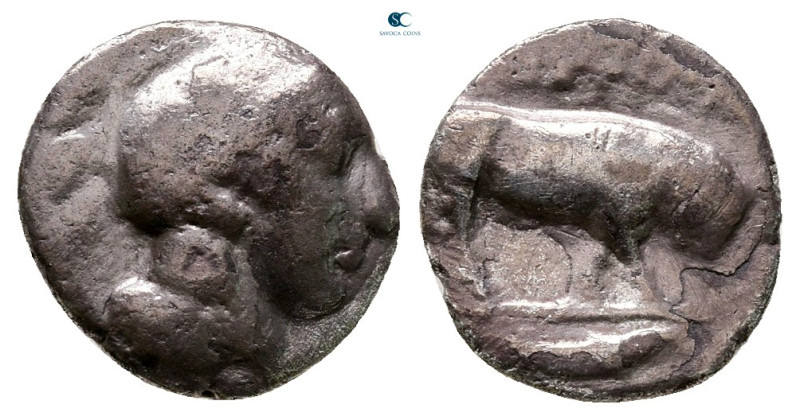 Lucania. Thourioi circa 443-350 BC. 
Diobol AR

12 mm, 1,05 g



Good Fin...
