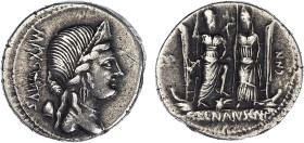 RÉPUBLIQUE (-280/-41)
C. Egnatius Cn.f. Cn.n. Maxsumus : Denier au buste habillé & diadémé de la Liberté à droite - R/: Rome & Vénus debout de face
...