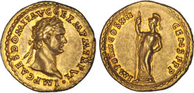 DOMITIEN (81-96)
Aureus : Pallas à gauche portant une haste
 - SUP 59 (SUP)
Très Rare !! - Exemplaire Calicó


SM 2705v, Cal 880, CO 191v, RIC 9...