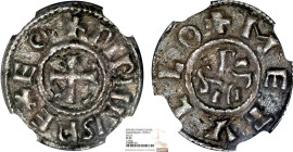 PÉPIN II, Roi d'Aquitaine (839-865)
Melle : Denier au monogramme
 - TTB 45 (TTB++)
Très Rare !! - NGC XF45


PR 689, MG 606, DE 615
MELLE - ARG...