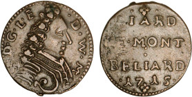 FRANCHE-COMTÉ
Comté de Montbéliard, Léopold-Eberhard (1690-1723) : Liard de cuivre
1715 - TTB 40 (TTB+)
Beau portrait


B 1303, P 125-13, KM# 28...