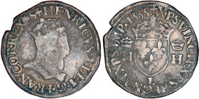 HENRI II (1547-1559)
1/2 teston 1er type, tête couronnée
1555 L - TB 20 (TB+)
Rare !


D 982, GR1 364
BAYONNE - ARGENT - 4,60g
 --------------...