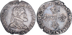 HENRI IV le Grand (1589-1610)
1/2 franc, variété légende commençant en bas
1603 G - TTB 40 (TTB+)
Très Rare !! - léger eclat


D 1212a, GR1 590,...