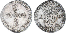 HENRI IV le Grand (1589-1610)
1/8 d'écu 2e type, var. écu accosté de III, V
1605 H - TTB 30 (TTB-)
Rarissime !!!


D 1225v, GR1 582B, KM# 22v
L...