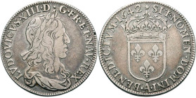 LOUIS XIII le Juste (1610-1643)
1/2 écu blanc, premier poinçon de Warin
1642 A * - TB 25 (TB++)
Rare !


DR 59, D 1346, GR 49, KM# 121
PARIS - ...