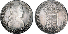 LOUIS XIV le Grand (1643-1715)
Écu de Béarn à la mèche longue
1653 M - TB 25 (TB++)
Rare !


DR 276, D 1477, GR 204, Dav# 3801, KM# 181
MORLAAS...