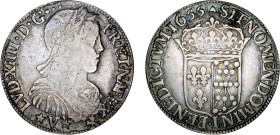 LOUIS XIV le Grand (1643-1715)
1/2 écu de Navarre à la mèche longue
1655 *V* - TTB 30 (TTB-)
Rarissime !!!


DR 278, D 1474, GR 170, KM# 183
SA...