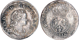 LOUIS XV le Bien aimé (1715-1774)
1/20 d'écu vertugadin
1716 T - TTB 30 (TTB-)
rf - Rarissime !!!
Ce type rarissime n'est connu qu'en réformation ...