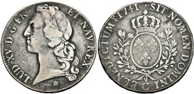LOUIS XV le Bien aimé (1715-1774)
Écu aux branches d'olivier & au bandeau
1741 C - TB 20 (TB+)
Rarissime !!!


DR 557, D 1680, GR 322, Dav# 1331...