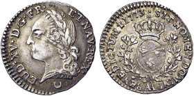 LOUIS XV le Bien aimé (1715-1774)
1/10 d'écu aux branches d'olivier & à la vieille tête
1773 AA - TTB 45 (TTB++)
Rare ! - léger ajustage


DR 56...