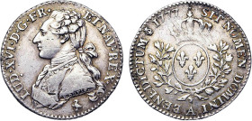 LOUIS XVI (1774-1792/93)
1/5 d'écu aux branches d'olivier & au buste habillé
1777 A - TTB 40 (TTB+)
77/76, 2e sem. - Rare !


DR 608, D 1710, GR...