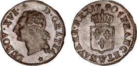 LOUIS XVI (1774-1792/93)
Liard
1790 W - SUP 58 (SUP)
Rare ! - bord de feuille


DR 614, D 1716, GR 348, R 1, KM# 585
LILLE - CUIVRE - 3,15g
 -...