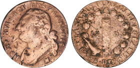 PÉRIODE RÉVOLUTIONNAIRE
12 DENIERS type "FRANÇOIS"
1793 MA - TB 15 (TB)
Cu. - Très Rare !!


G 15, R 34, KM# 600
MARSEILLE - CUIVRE - 12,17g
 ...