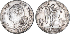 PÉRIODE RÉVOLUTIONNAIRE
15 SOLS type "FRANÇAIS"
1791 D - TTB 35 (TTB)
2e sem. - Assez Rare !


G 35, R 41, KM# 605
LYON - ARGENT - 4,92g
 ----...