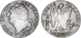 PÉRIODE RÉVOLUTIONNAIRE
ÉCU de 6 livres type "FRANÇOIS"
1792 M - TB 25 (TB++)
2e sem., couronne - Rare !


G 55, R 46, Dav# 3135, KM# 615
TOULO...