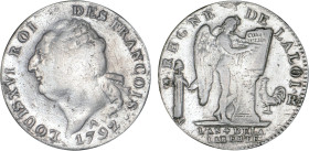 PÉRIODE RÉVOLUTIONNAIRE
ÉCU de 6 livres type "FRANÇOIS"
1792 R - TB 20 (TB+)



G 55, R 46, Dav# 3135, KM# 615
ORLÉANS - ARGENT - 29,20g
 ----...