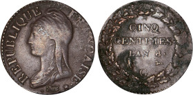 5 CENTIMES
CINQ CENTIMES type Dupré (Directoire & consulat)
AN 8 G - TB 25 (TB++)
Assez Rare !


G 126a, F 115, KM# 640
GENÈVE - BRONZE - 
 --...