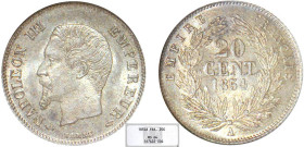 2 DÉCIMES, 20 CENTIMES
20 CENT. Napoléon III, tête nue
1854 A - FDC 64 (FDC)
NGC MS64


G 305, F 148, KM# 778
PARIS - ARGENT - 
 -------------...
