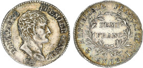 1/2 FRANC, 50 CENTIMES
DEMI FRANC Bonaparte, Ier consul
AN12 L - TTB 45 (TTB++)
Très Rare !! - infimes cps listel


G 394, F 173, KM# 648
BAYON...