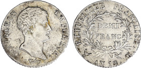 1/2 FRANC, 50 CENTIMES
DEMI FRANC Napoléon empereur (calendrier révolutionnaire)
AN12 K - TTB 40 (TTB+)
Rarissime !!! - légères griffures


G 39...