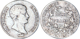 1/2 FRANC, 50 CENTIMES
DEMI FRANC Napoléon empereur (calendrier révolutionnaire)
AN13 K - TTB 30 (TTB-)
Très Rare !!


G 395, F 174, KM# 655
BO...