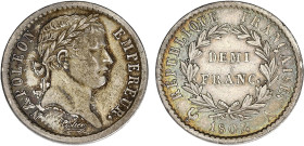 1/2 FRANC, 50 CENTIMES
DEMI FRANC au revers République Française
1807 A - TTB 45 (TTB++)
Rare !


G 398, F 177, KM# 680
PARIS - ARGENT - 2,51g...