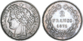 2 FRANCS
2 FRANCS type Cérès, sans légende
1871 K - SUP 55 (SUP)
Rare en l'état !


G 529, F 264, KM# 816
BORDEAUX - ARGENT - 10,02g
 --------...