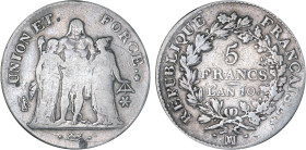 5 FRANCS
5 FRANCS type Union et Force (Consulat), variété "union" serré, grande feuille avec glands
AN10 MA - TB 25 (TB++)
Rare !


G 563a, F 28...