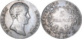 5 FRANCS
5 FRANCS Napoléon empereur (type intermédiaire)
AN12 M - TTB 35 (TTB)
Assez Rare ! - légères rayures


G 579, F 302, KM# 660
TOULOUSE ...