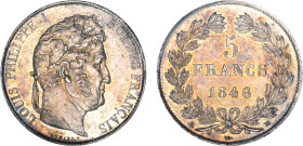 5 FRANCS
5 FRANCS Louis-Philippe I, tête laurée, 2e type
1846 BB - SPL 60 (SUP+)
Rare en l'état !


G 678a, F 325, KM# 749
STRASBOURG - ARGENT ...