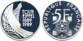 5 FRANCS
5 FRANCS centenaire de la tour Eiffel
1989 - FDC 67 (FDC)
Argent 12g., flan bruni


G 772, F 342, F 1200, KM# 968
 - ARGENT - 
 -----...