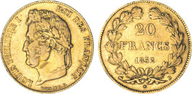 20 FRANCS OR
20 FRANCS or, Louis-Philippe tête laurée
1832 B - TTB 40 (TTB+)
Rare !


G 1031, F 527, KM# 750, Fr# 560-4
ROUEN - OR - 6,25g
 --...
