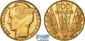 100 FRANCS OR
100 FRANCS or, "Bazor"
1933 - SPL 62 (SUP++)
Rarissime !!! - PCGS MS62PL


G 1148, F 554, KM# 880, Fr# 598
 - OR - 6,55g
 ------...