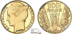 100 FRANCS OR
100 FRANCS or, "Bazor"
1936 - SPL 63 (SUP++)
Très Rare !! - prooflike, NGC 63PL


G 1148, F 554, KM# 880, Fr# 598
 - OR - 
 ----...