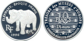 EUROS ET FRANCS
1 1/2 EURO / 10 FRANCS, L'éléphant - Dynastie Shang
1996 - FDC 65 (FDC)
BE


G C142, F 1903, KM# 1123
 - ARGENT - 
 ----------...