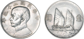 CHINE, République
Sun Yat-sen : DOLLAR (YUAN)
1934 - SUP 50 (SUP-)
nettoyé


KM# 345
 - ARGENT - 26,74g
 -------------------------------------...