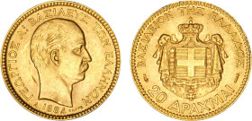 GRÈCE
Georges Ier : 20 DRACHMES
1884 A - SUP 55 (SUP)



KM 56, Fr.# 18
PARIS - OR - 6,44g
 ----------------------------------------
GREECE
...